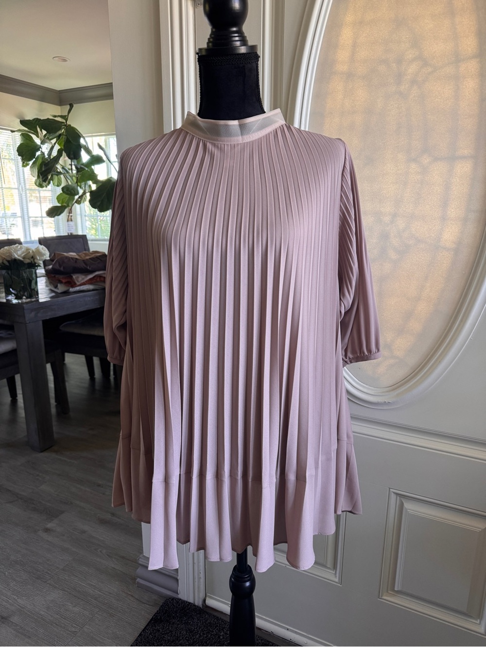 Pleated Mock-Neck Tunic in Dusty Rose